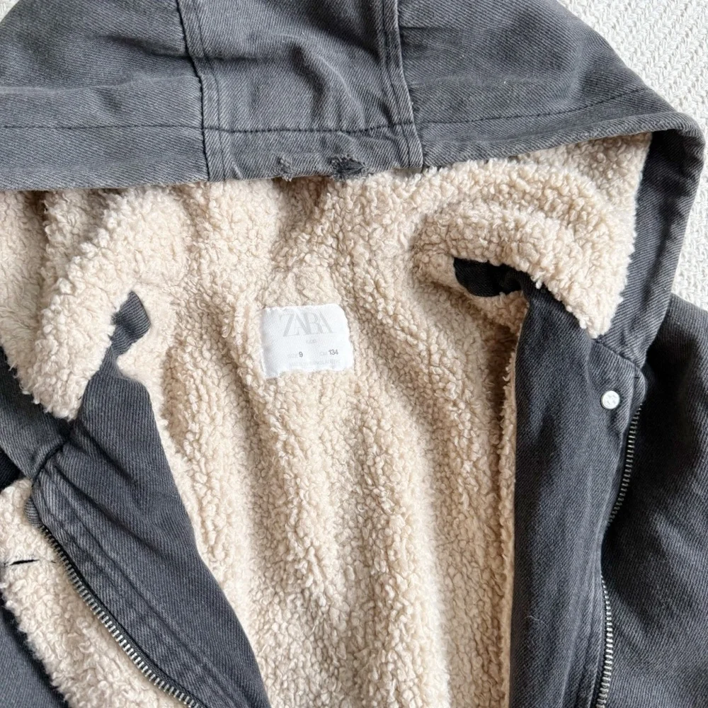 Zara Fleece Lined Black Denim Parka Coat